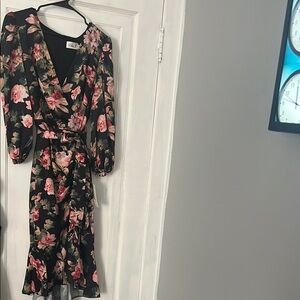 Floral Black and Pink Wrap Dress